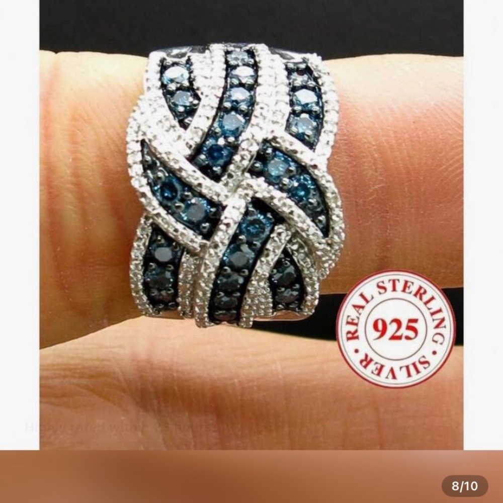 Premier Sterling Silver Interlace Ring with Blue Stones